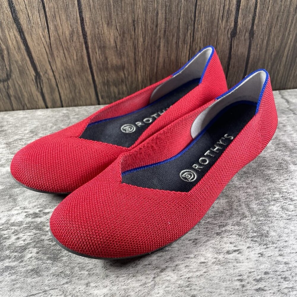 Rothy’s The Flat Women’s 8 Red Round Toe Knit Slip On Ballet Flats - Picture 2 of 9